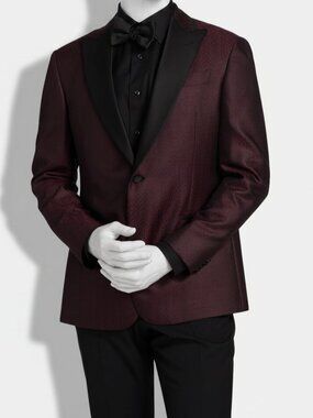Giorgio Armani Men's Red Silk Printed G-Line Tuxedo Suit Jacket Size 48